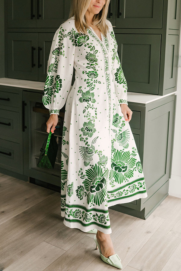 Forest Soul Unique Print Button Down Long Sleeve Shirt Maxi Dress