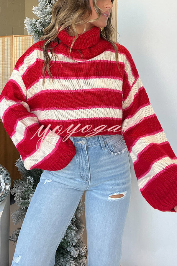 Fashion Striped Turtleneck Long Sleeve Loose Knit Sweater