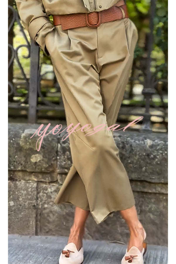 Classic Charm Mid-rise Pocketed Loose Cropped Pants