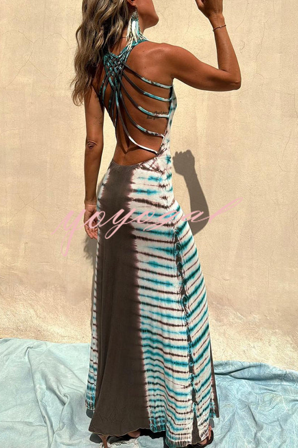 NIL Tie-dye Print Back Lace-up Stretch Maxi Dress