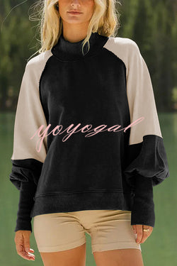 Fashionable Contrast Color Stitching Long Sleeve Loose Sweatshirt