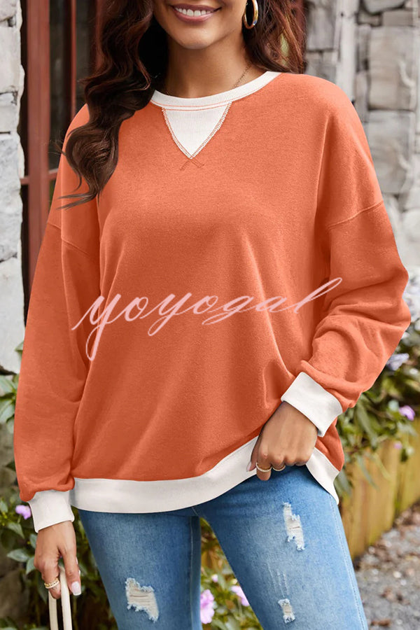 Fashionable Contrasting Color Loose Long-sleeved Casual Sweatshirt