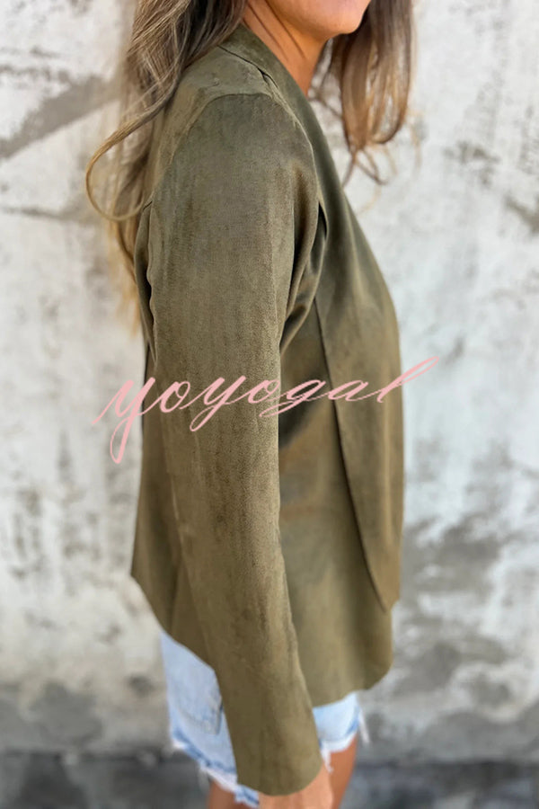 Solid Color Suede Lapel Long Sleeve Loose Coat