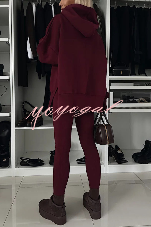 Fashion Loose Casual Hooded Long Sleeve Sweatshirt and Elastic Waist Leggings Set