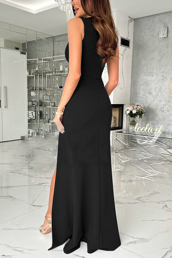 Height of Fame V-neck Ruched Slit Maxi Dress