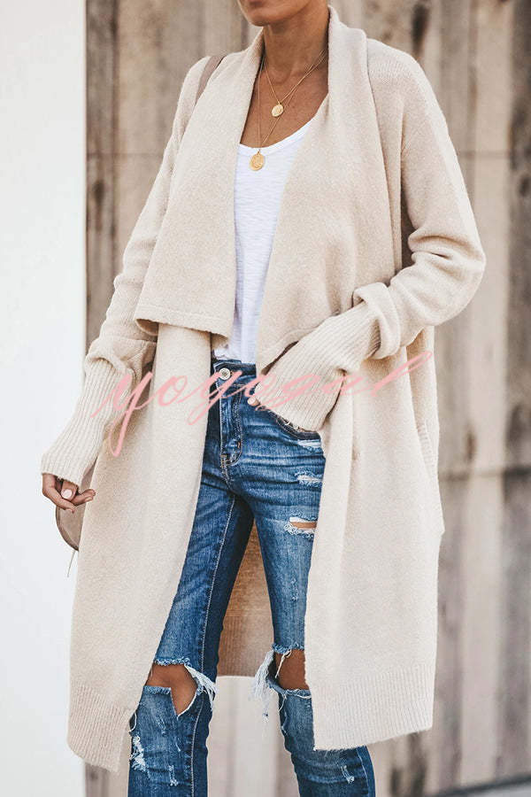 Fireside Pocketed Oversized Drape Neckline Knit Cardigan