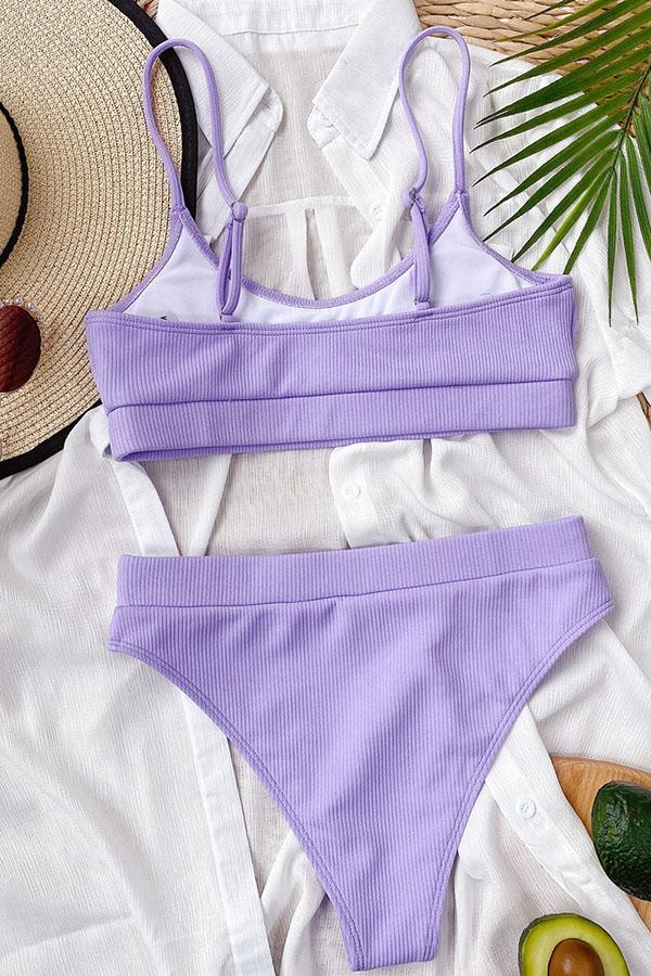 Fashion U Neck Rib-Knit Purple Tankini