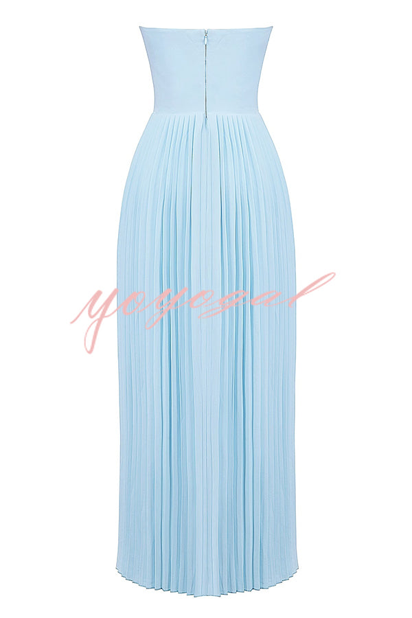 Romantic and Elegant Pleated Strapless Maxi Dress