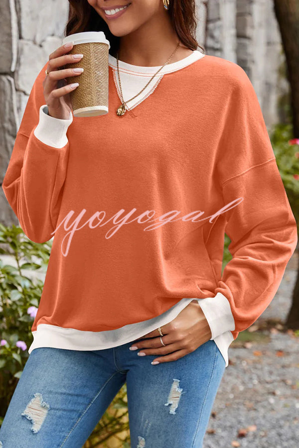 Fashionable Contrasting Color Loose Long-sleeved Casual Sweatshirt