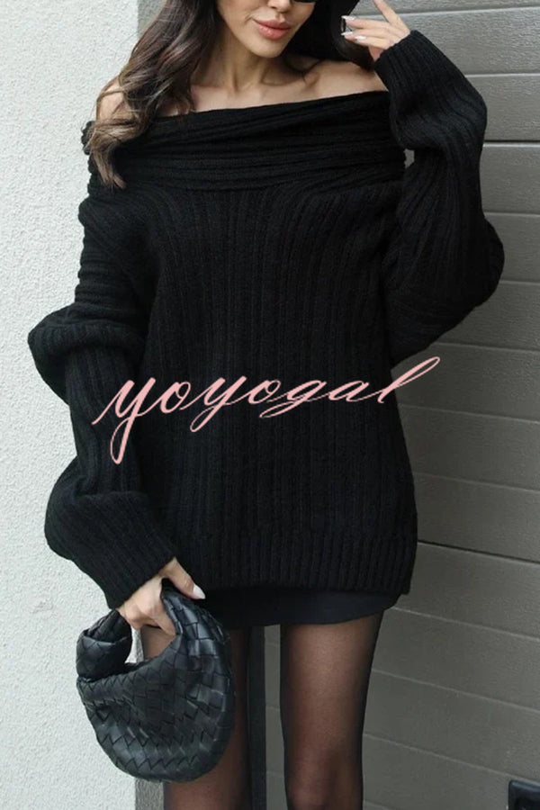 Fashionable Irregular Collar Loose Casual Knitted Sweater