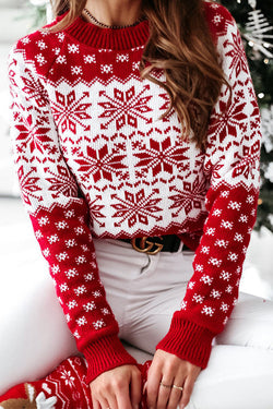 Christmas Pattern Knitted Crew Neck Long Sleeved Sweater