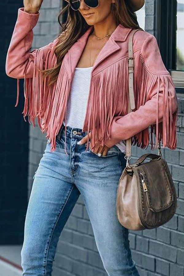 All Night Cropped Fringe Faux Suede Jacket