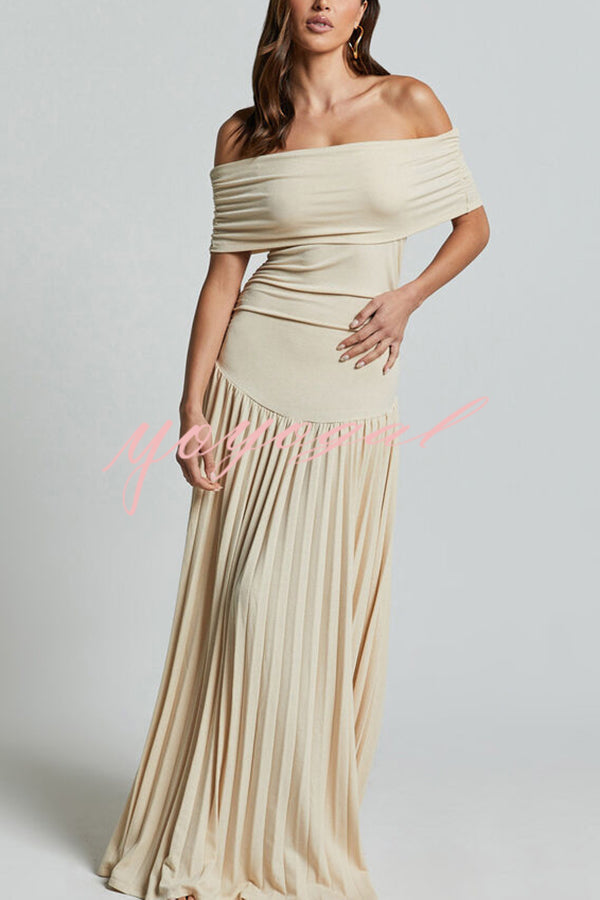 Sexy Off-shoulder Slim Fit Pleated Maxi Dress