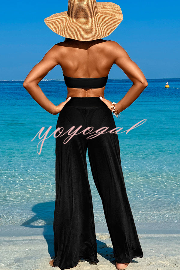 Solid Color Loose Metal Buckle Beach Pants