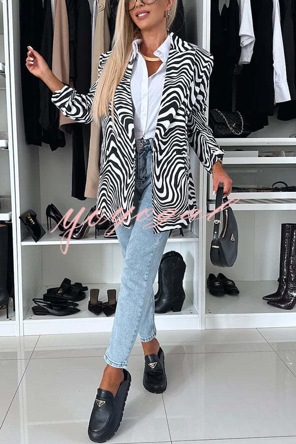 Choose Unique Leopard Print Lapel Long Sleeve Relaxed Blazer