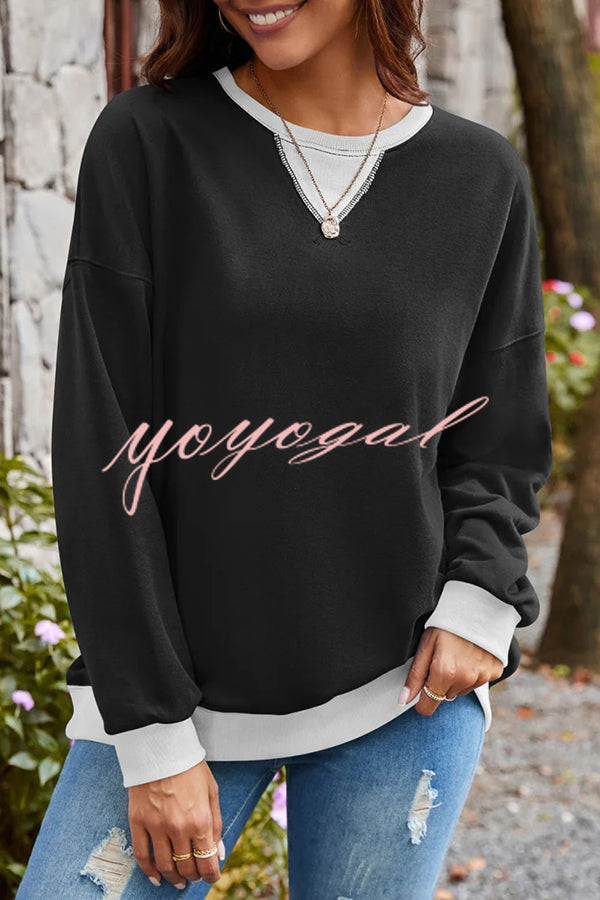 Fashionable Contrasting Color Loose Long-sleeved Casual Sweatshirt