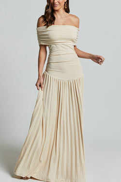 Sexy Off-shoulder Slim Fit Pleated Maxi Dress