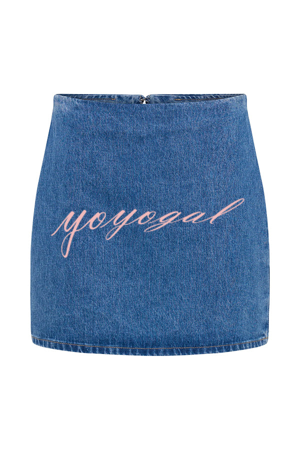 Modern Flavor Denim High Rise Back Zipper A-line Stretch Mini Skirt