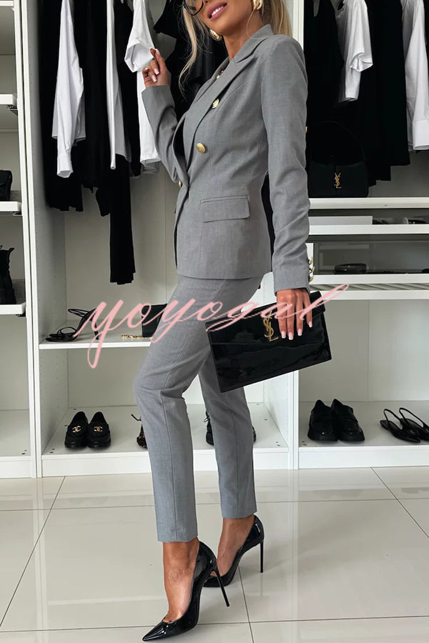 Feeling of Confidence Metal Button Long Sleeve Lapel Blazer