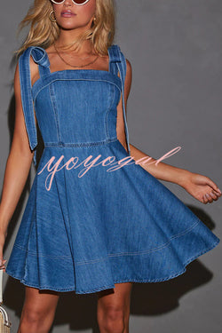 Stylish Lace-up Backless Stretch-fitting Denim Mini Dress