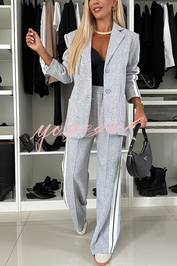 Bold Claim Sporty Patchwork Lapel Blazer and Elastic Waist Pocket Loose Pants Set