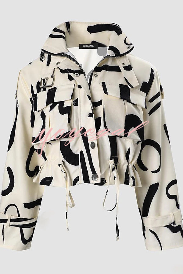 Unique Stylish Printed Casual Pocket Statement Jacket