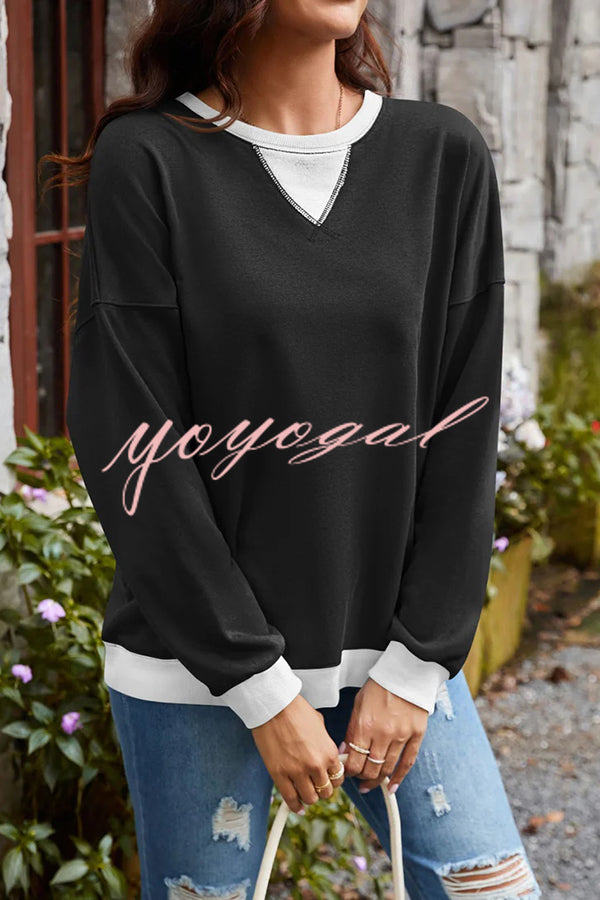 Fashionable Contrasting Color Loose Long-sleeved Casual Sweatshirt