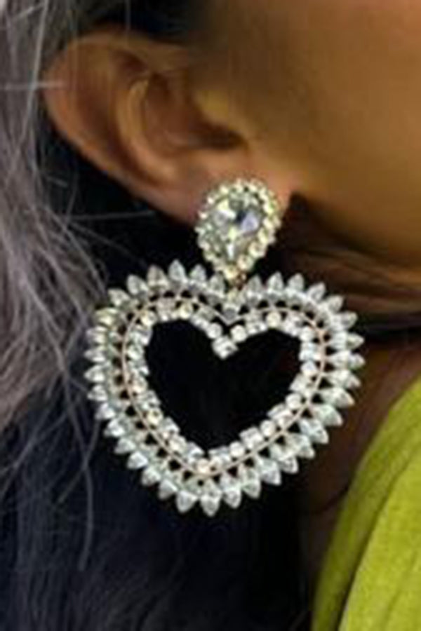 Colored Diamond Hollow Heart Shaped Earrings