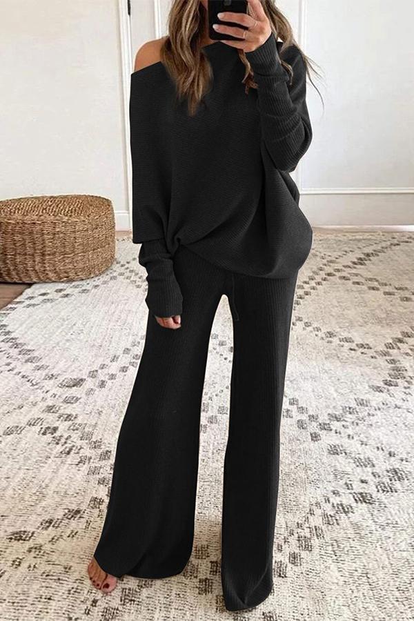 Pure Color Round Neck Long Sleeve Casual Two-piece Suit