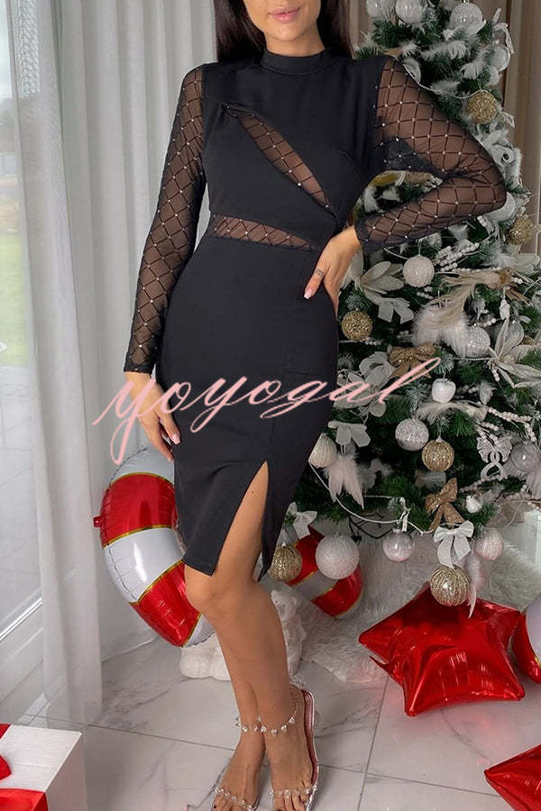 Fashionable Semi-sheer Long-sleeved Hollow Slim Mini Dress