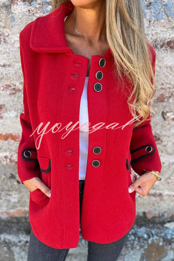 Solid Color Lapel Long Sleeve Button Loose Coat