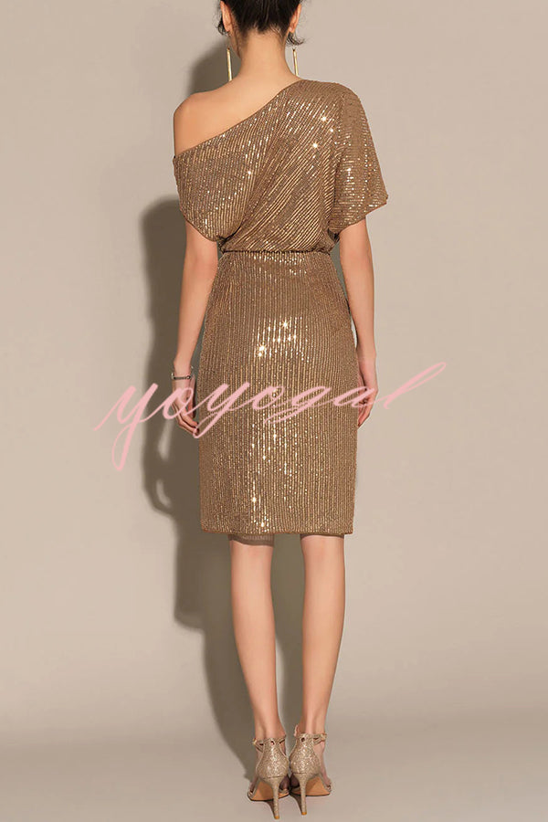 Solid Sequined Elegant Strappy Mini Dress