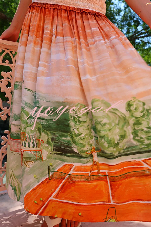 Fairy Tale Town Sunset Unique Print Off Shoulder Smocked Maxi Dress