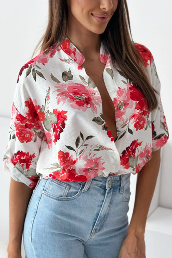 Stylish Floral Print Casual Shirt Top