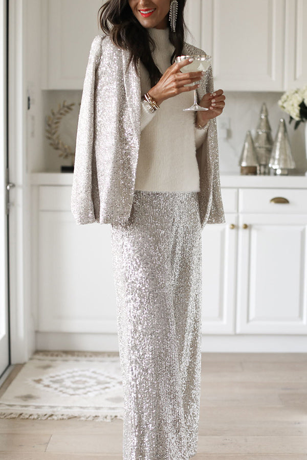 Special Treat Sequin Lapel Party Loose Blazer