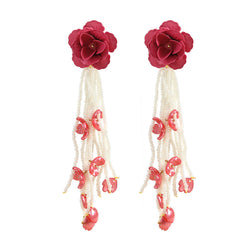 Alloy Lacquered Flower Rice Bead Tassel Earrings