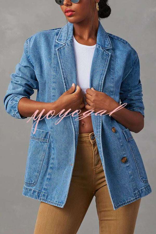 Breaking The Rules Denim Button Up Lapel Loose Blazer Jacket