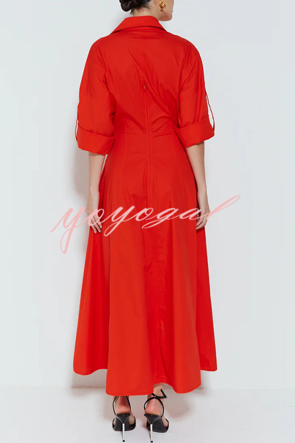 Newtown Wide Sleeve Pocketed Umbrella Hem Shirt Maxi Dress