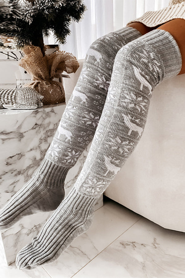 Christmas Snowflake Elk Long Knit Over-the-Knee Pile Socks