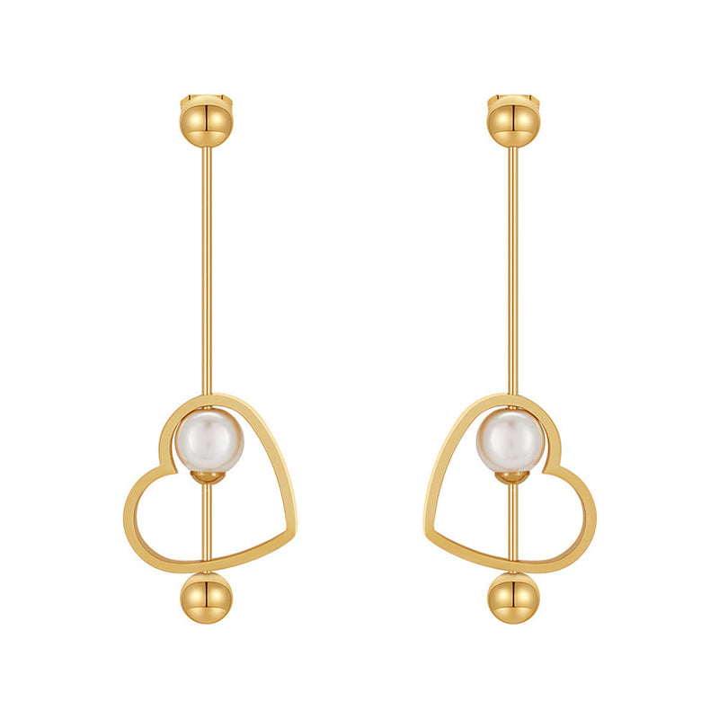 18K Gold Titanium Steel Heart-shaped Peach Heart Pearl Earrings