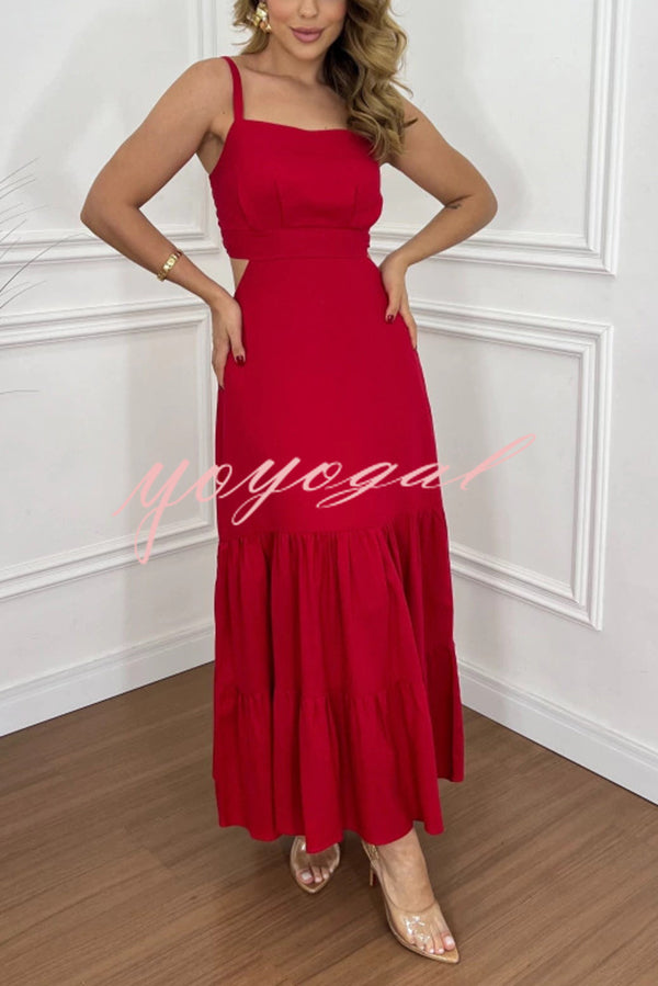 Solid Color Sleeveless Pleated Back Waist-baring Maxi Dress