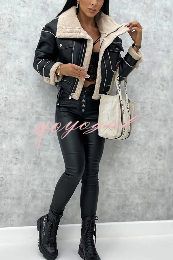 Stylish Lambswool Short Zipped Biker Jacket