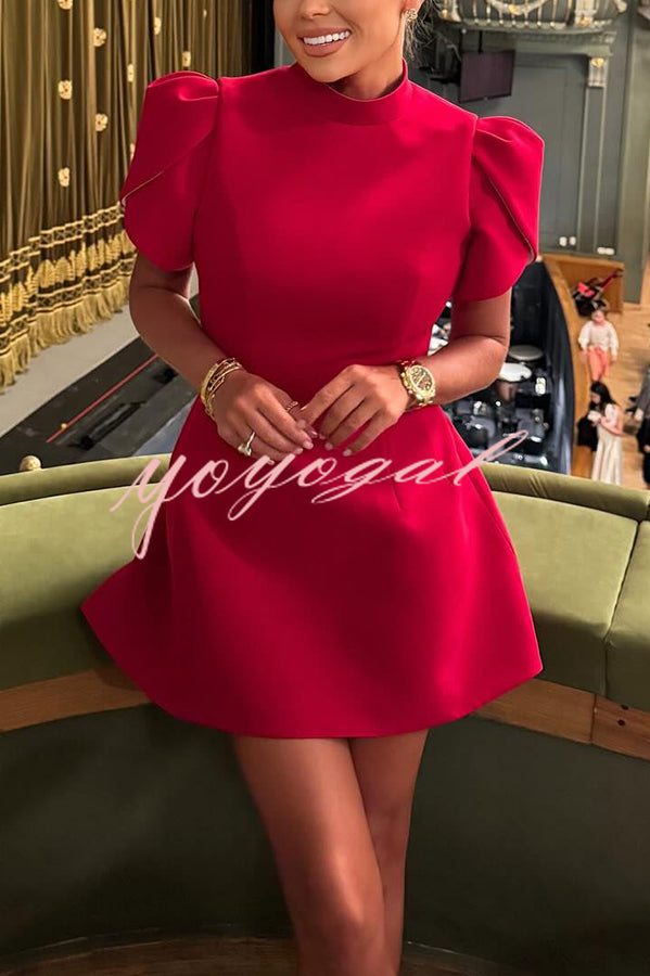 Sweet Moment Slit Short Sleeve Backless Removable Satin Bow Mini Dress