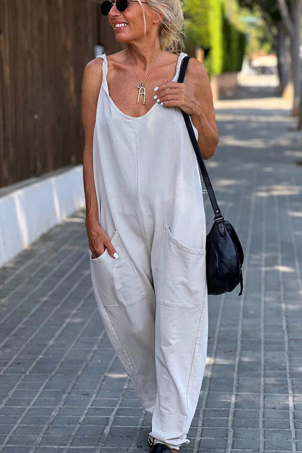 Relaxing Bay Solid Color Pocketed Casual Beach Jumpsuit