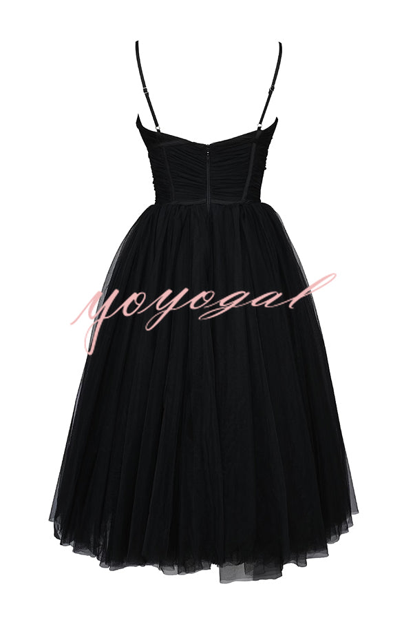 Royal Treatment Tulle Bows Detail Ruched Slip Midi Dress