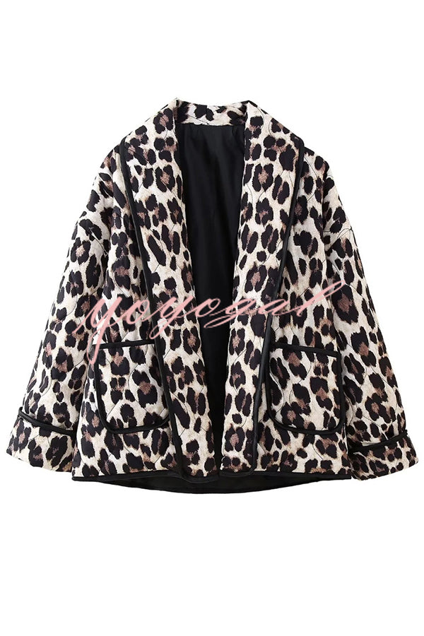 Leopard Print Loose Lapel Pocket Jacket