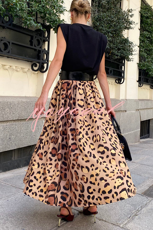 Stylish Leopard Print Elegant Large Hem Maxi Skirt