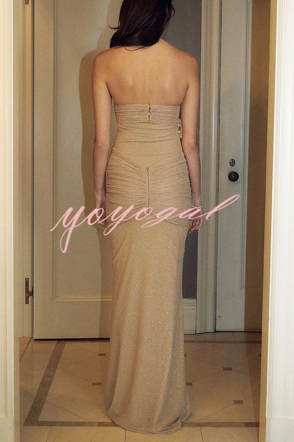 Sexy Slightly Translucent Sequined Off-shoulder Slim Fit Fishtail Maxi Dress