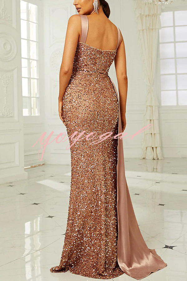 Banquet Sequined Backless Strappy Fishtail Maxi Dress