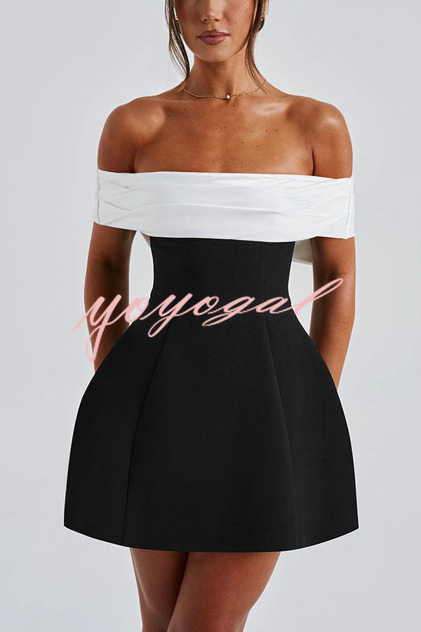 Sexy Contrast Off-the-shoulder Bow-embellished Mini Dress